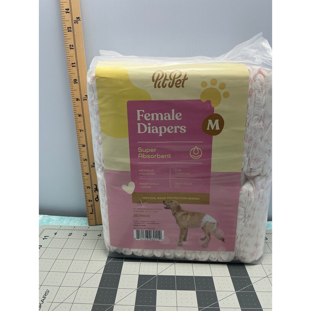 PitPet Female Dog Diapers Medium‎ 30 Pack Super Absorbent Wetness Indicator Pink